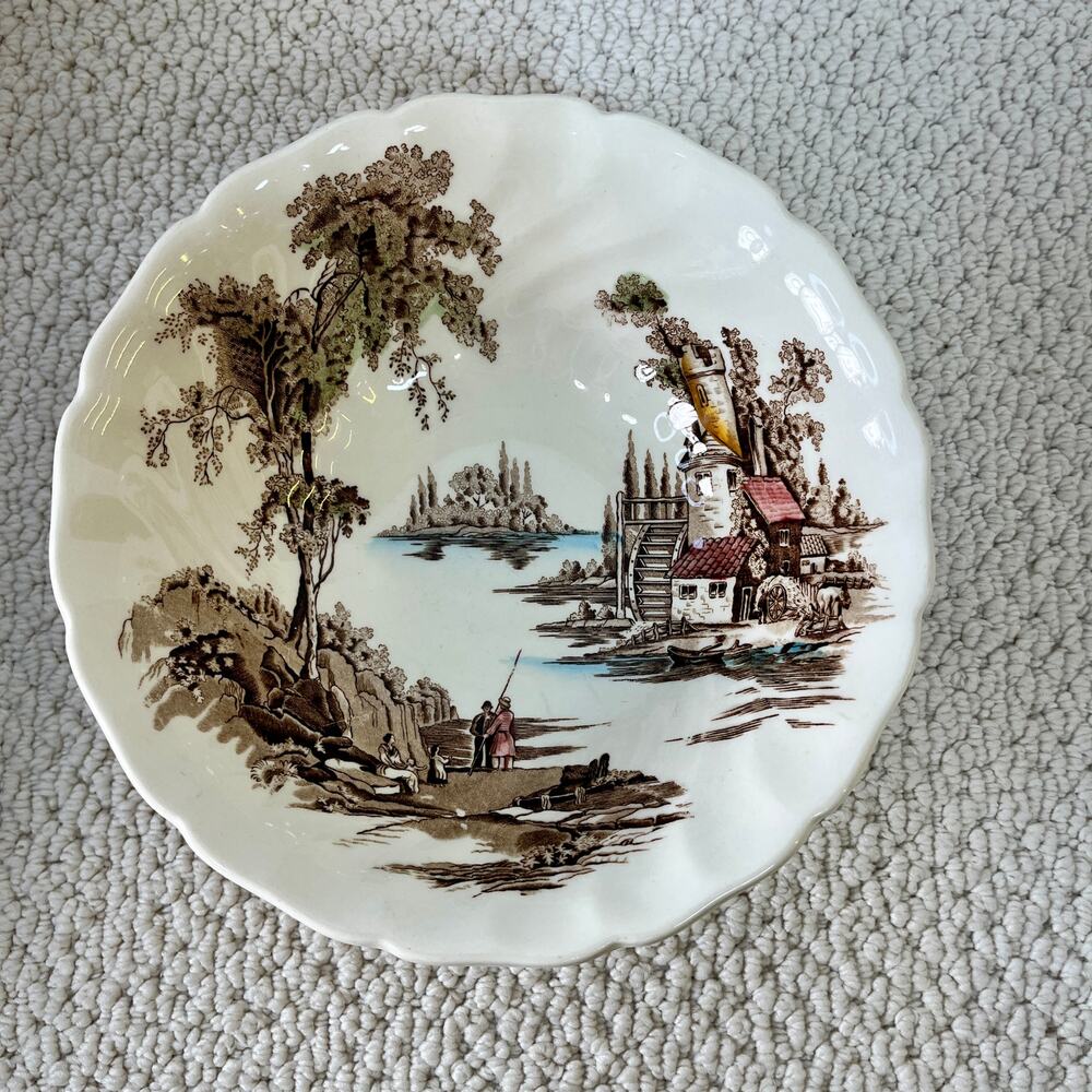 8" Round Vegetable Bowl The Old Mill Brown Multicolor by Johnson Brothers VTG